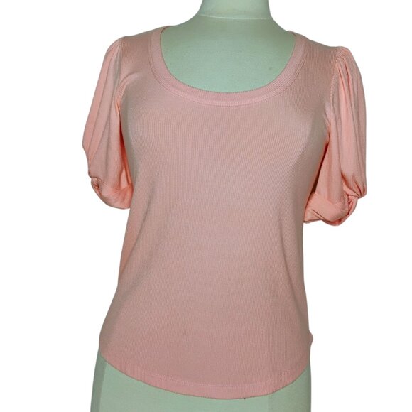Evereve Top Stevie Twist Sleeve Ribbed Pastel Pink Peach Stretchy Scoop Neck XS - Picture 3 of 14